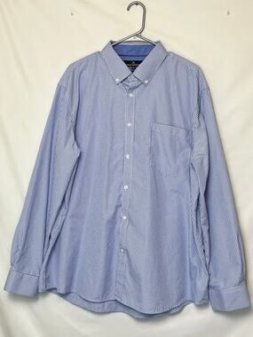 Classic Collection Mens 2XL Blue White Mini Check Long Sleeve Button Front Shirt